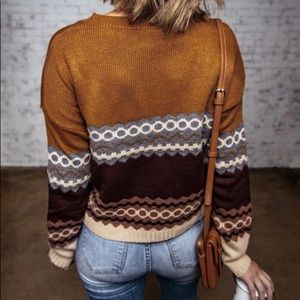 Brown Printed Crew Neck Knit Sweater